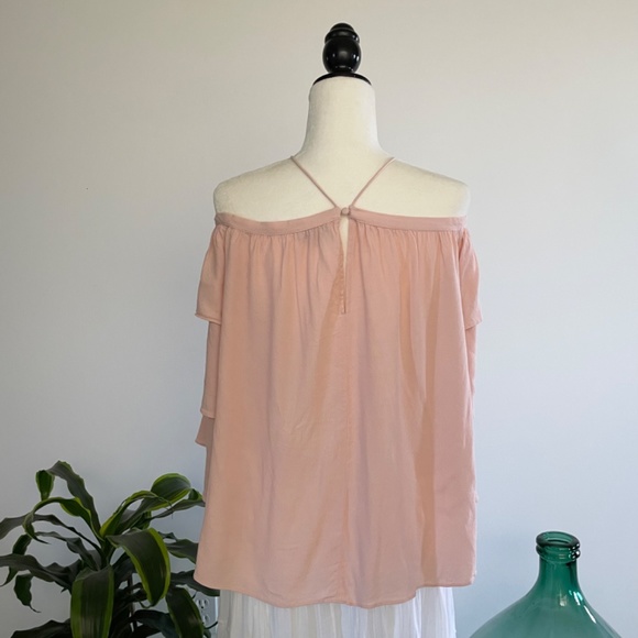 ** SOLD ** Pink Cold Shoulder Crepe Blouse - Size M - Picture 11 of 12